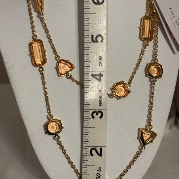 Beautiful Kate Spade Peach Color Necklace (34") in Gold Tone with pouch - Picture 13 of 16